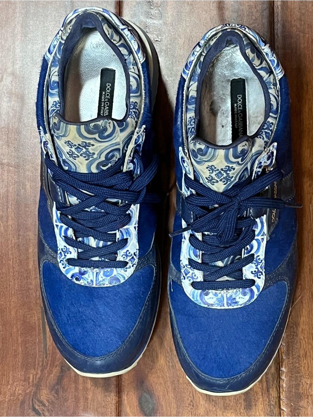 Dolce & Gabbana woman's Navy and White Patterned Lace-Up Sneakers